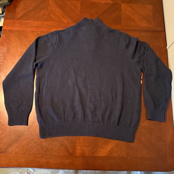 Eddie Bauer XL Tall Mens Navy Yellow Striped 1/4 Zip Sweater 100% Cotton - Picture 10 of 11